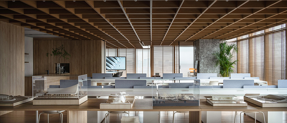 原木色为主色调的办公室环境_Office environment with a predominantly original wood colour palette